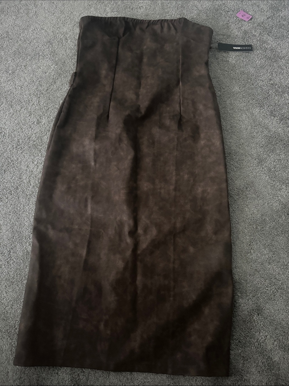 Fashion Nova Strapless Faux-Suede Midi Dress - Dark Brown